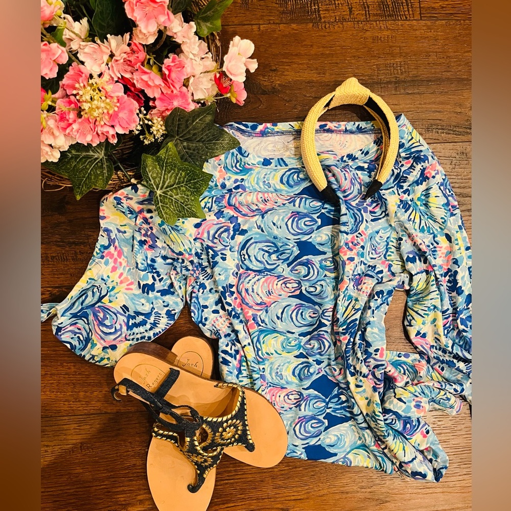 LILLY PULITZER PRESTON DRESS in MULTI OCEAN COMMOTION print DRESS sz Large